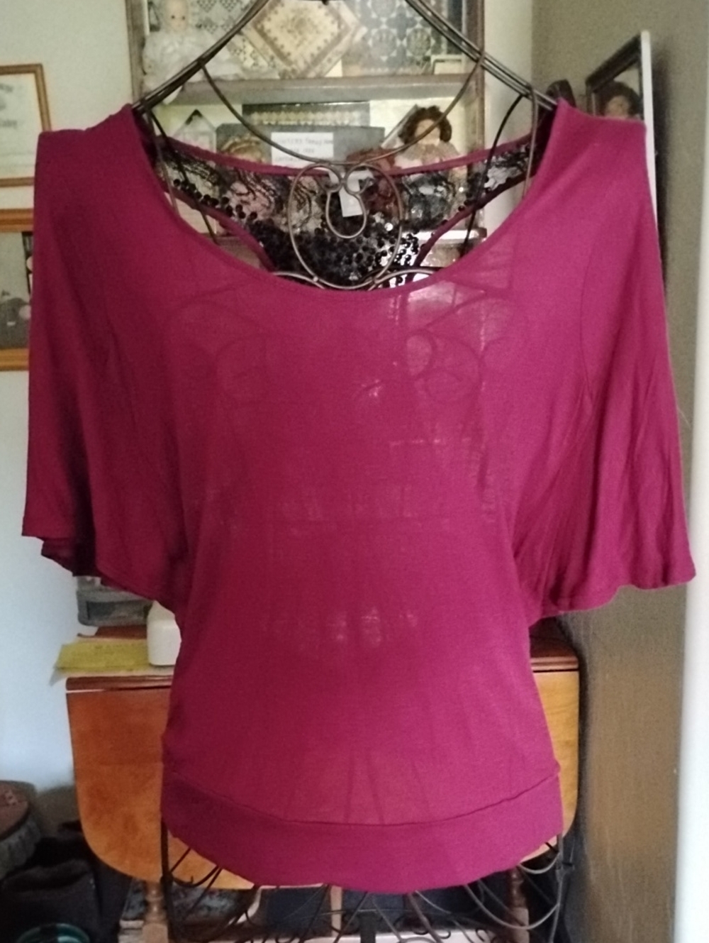 Vanity Magenta Dolman Short-Sleeve Scoop Neck Top